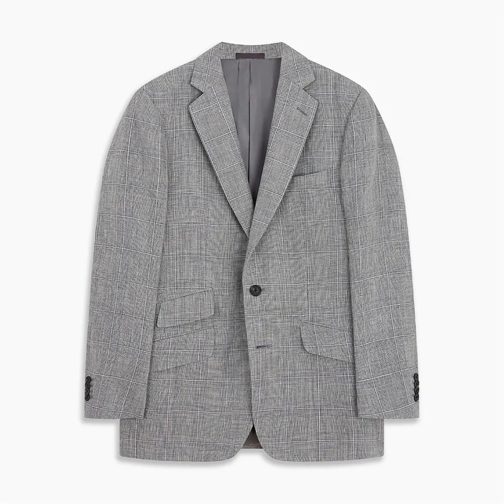 Grey Multi Check Linen Blend Barrington Blazer