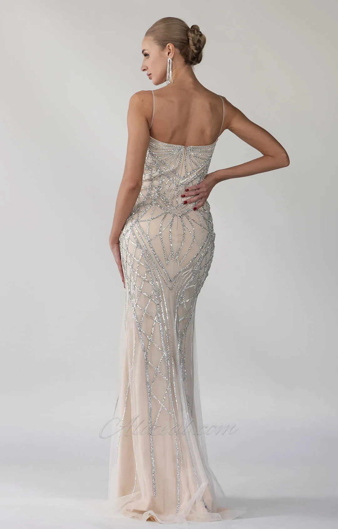 Heart Collar Spaghetti Straps Sparkly Sheath Evening Dress