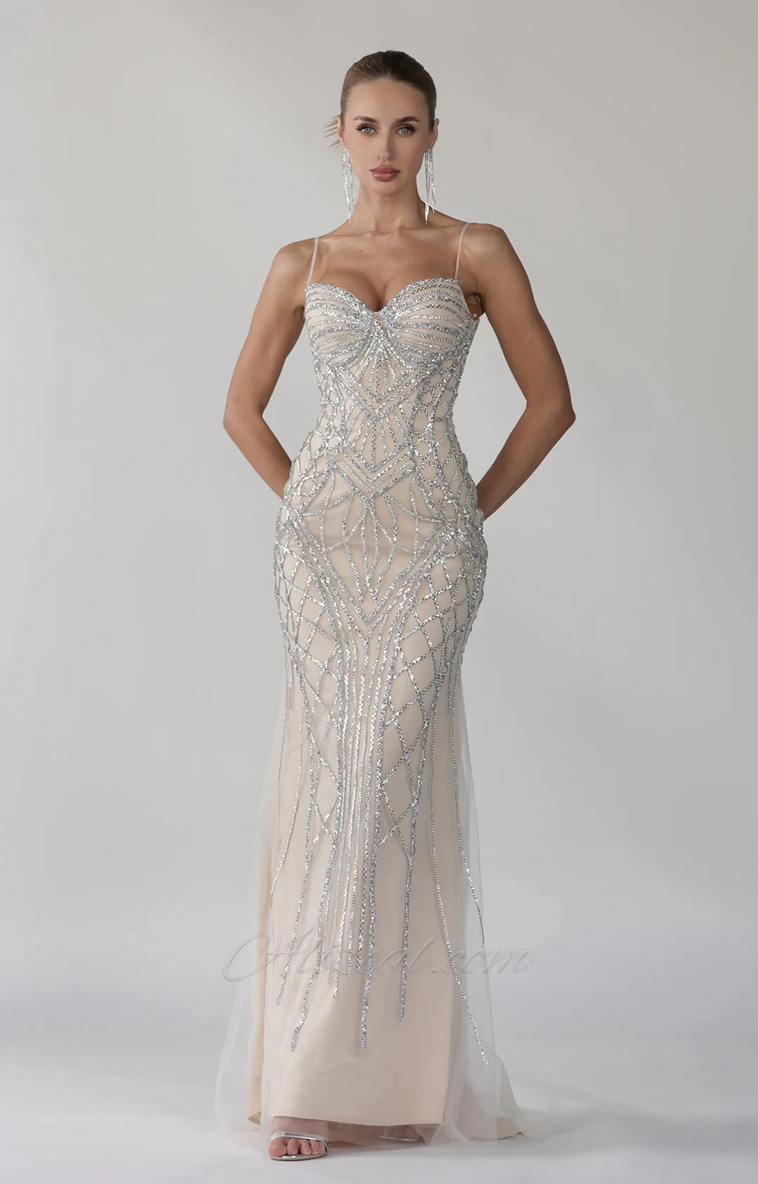 Heart Collar Spaghetti Straps Sparkly Sheath Evening Dress