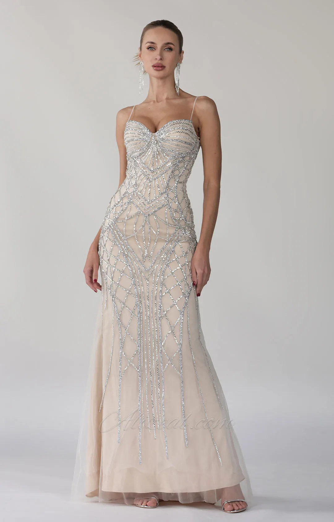 Heart Collar Spaghetti Straps Sparkly Sheath Evening Dress