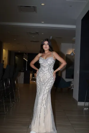 Heart Collar Spaghetti Straps Sparkly Sheath Evening Dress