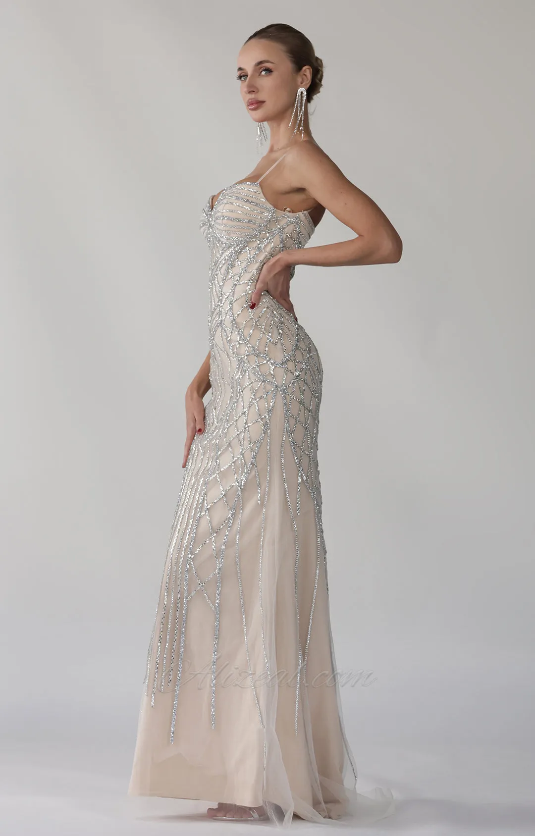 Heart Collar Spaghetti Straps Sparkly Sheath Evening Dress