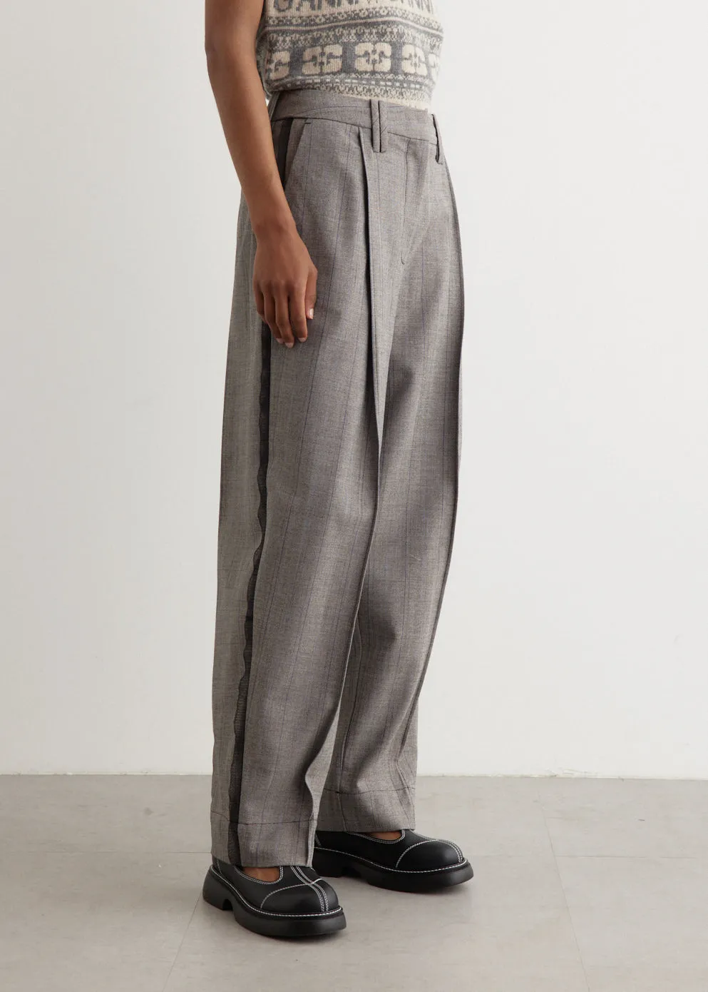 Herringbone Suiting Relaxed Pleated Pants