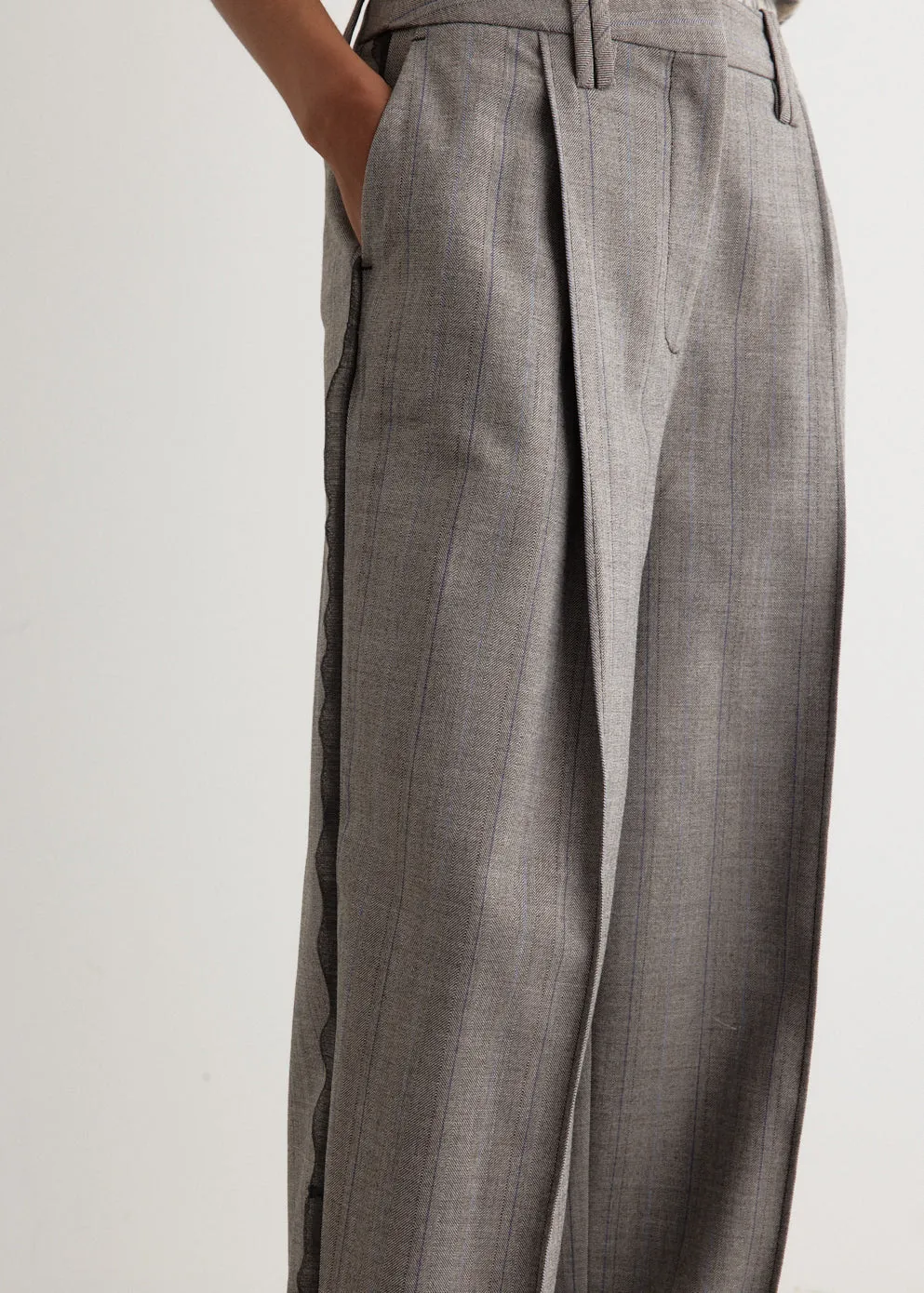 Herringbone Suiting Relaxed Pleated Pants