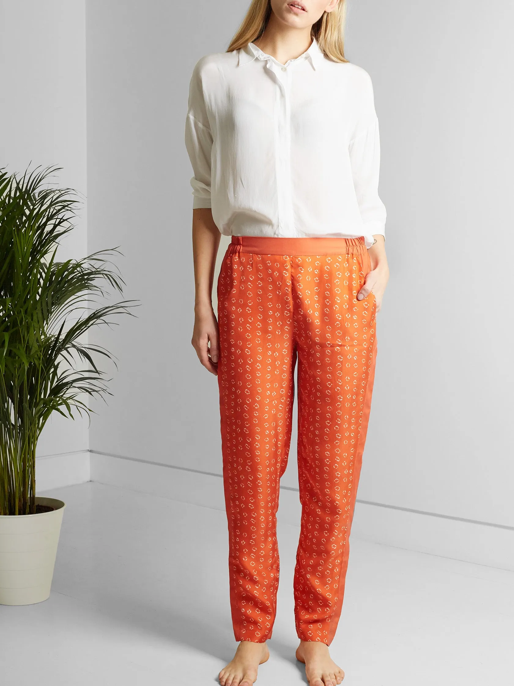 Hilda Trousers - Orange Bandhani Silk
