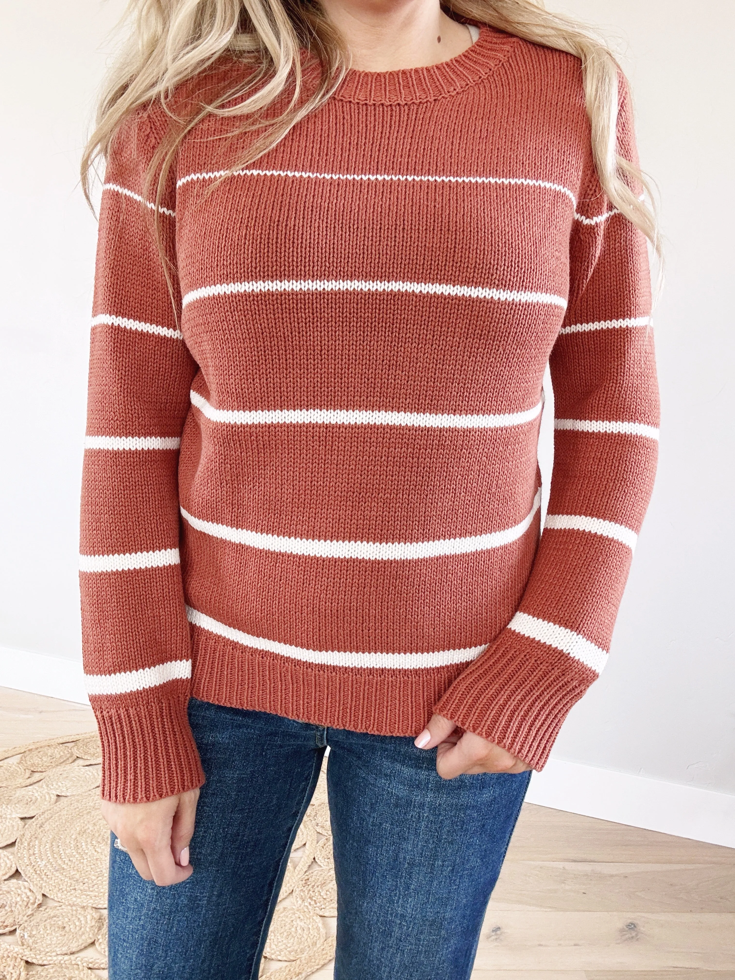 It's On Striped Sweater in Poppy