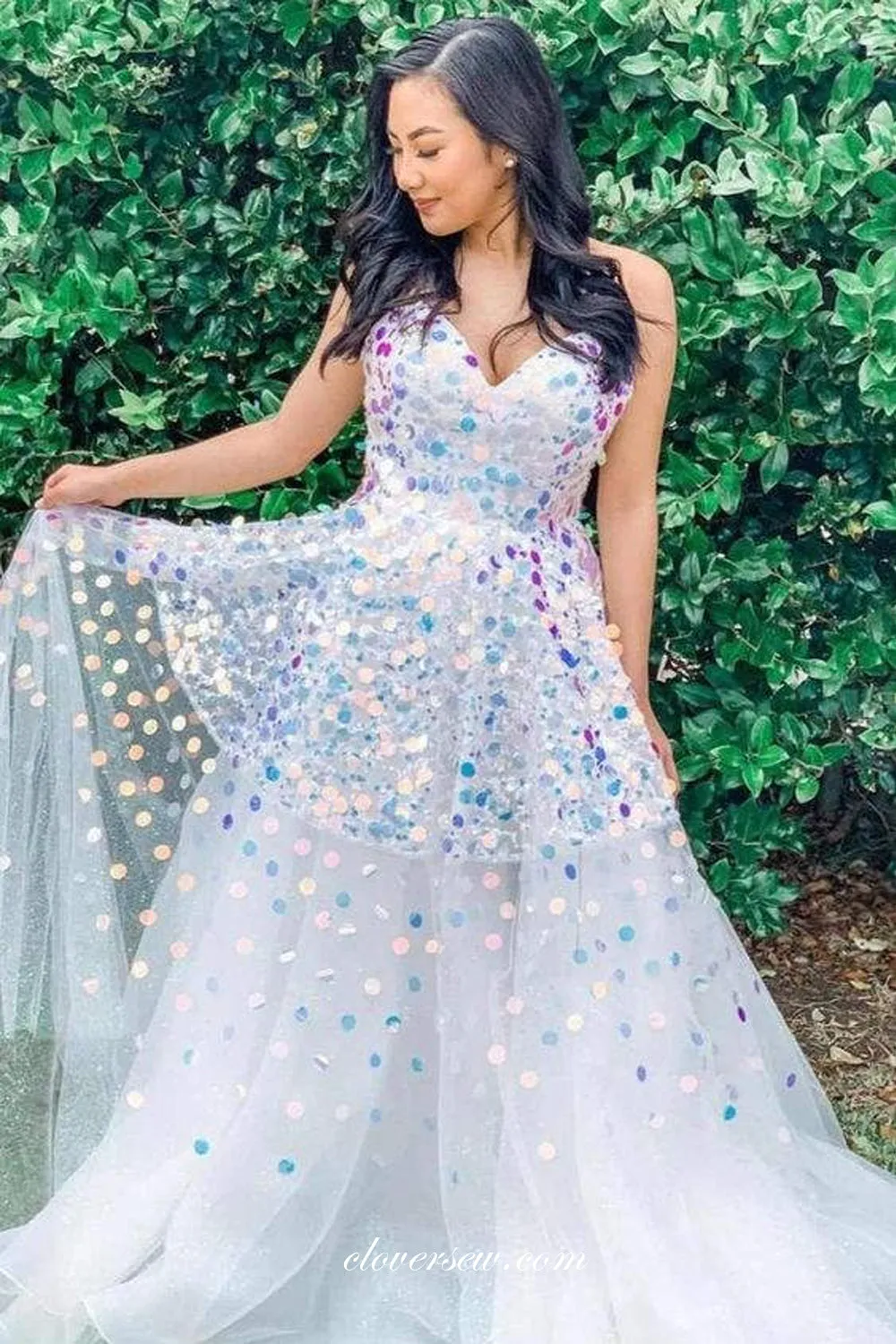 Laser Sequins Sweetheart A-line Shiny Prom Dresses For Teens, CP0817