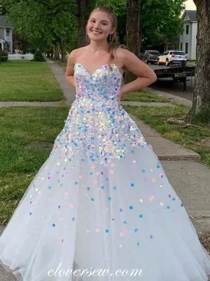Laser Sequins Sweetheart A-line Shiny Prom Dresses For Teens, CP0817