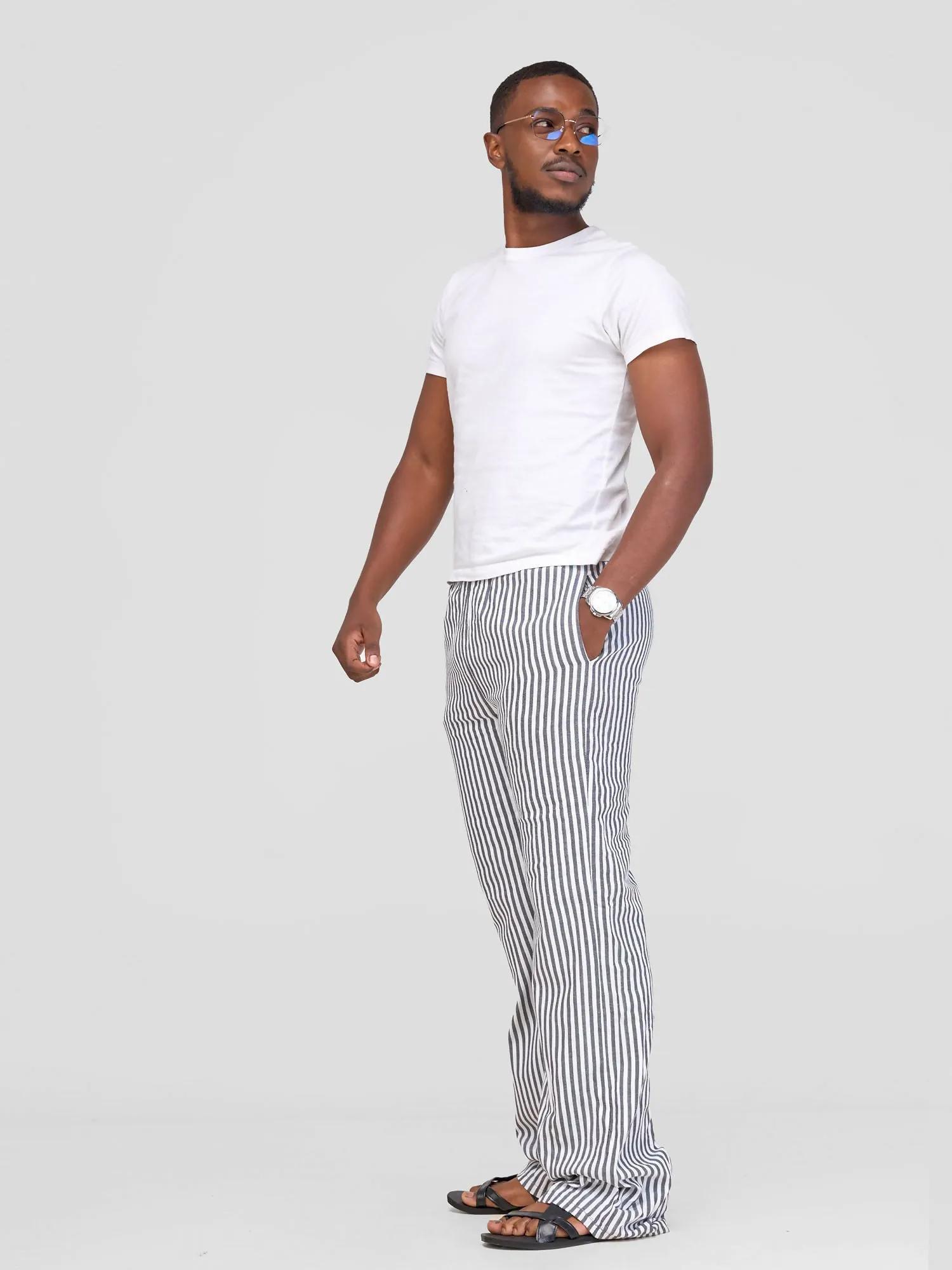 Liquid Lemn Striped Kikoy Lounging Pants - Grey