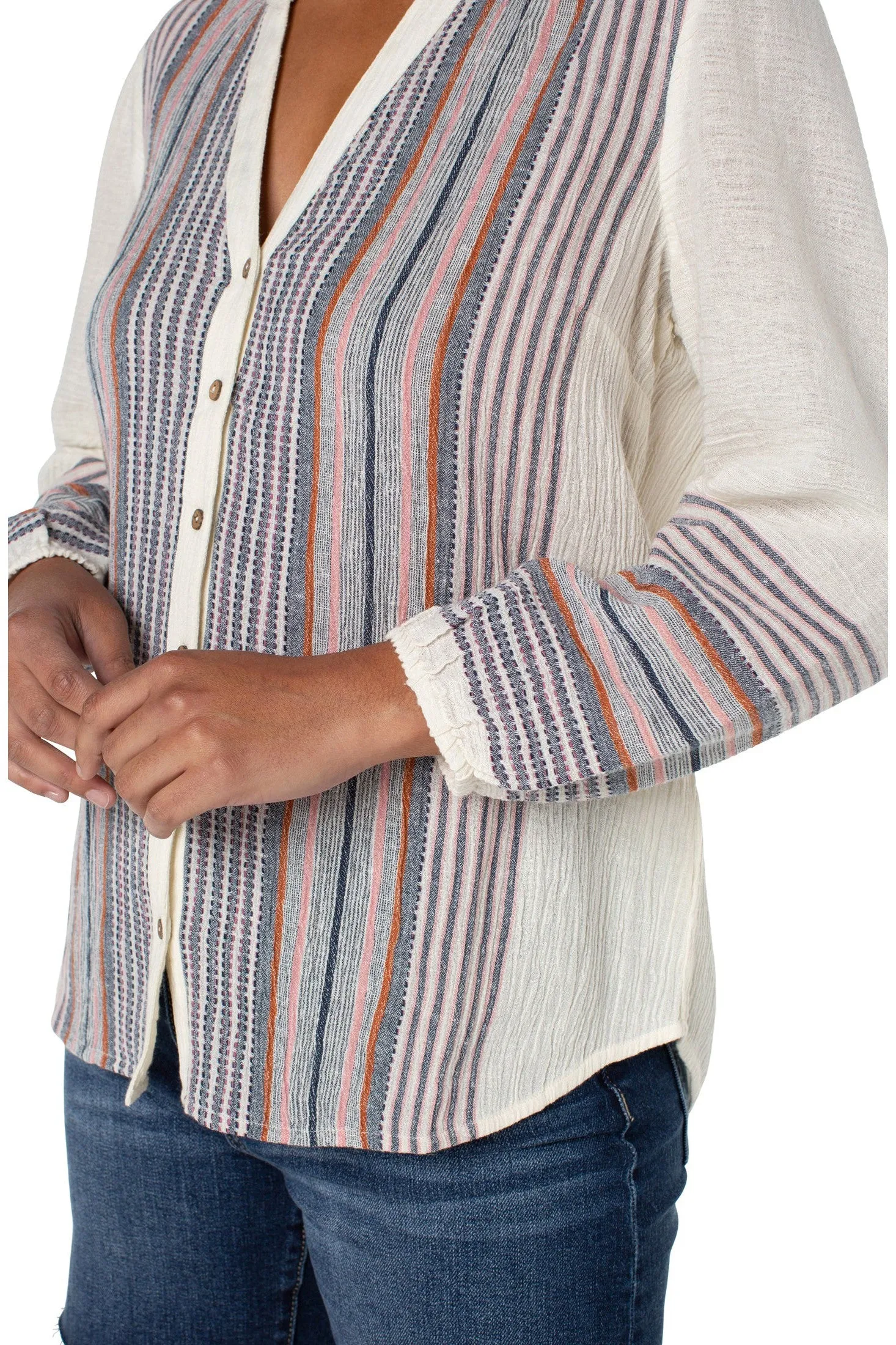 Liverpool Button Front Shirred Blouse In Vintage White
