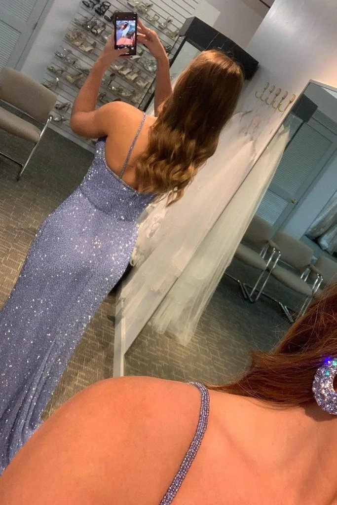 Luolandi Spaghetti Straps Sequin Sexy Mermaid Side Slit Popular Prom Dresses Evening Party Dress