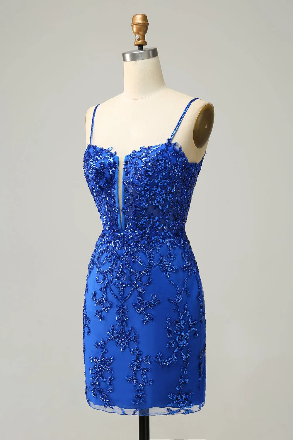 Luolandi Spaghetti Straps Sheath Sequin With Lace Homecoming Cocktail Dresses Sexy