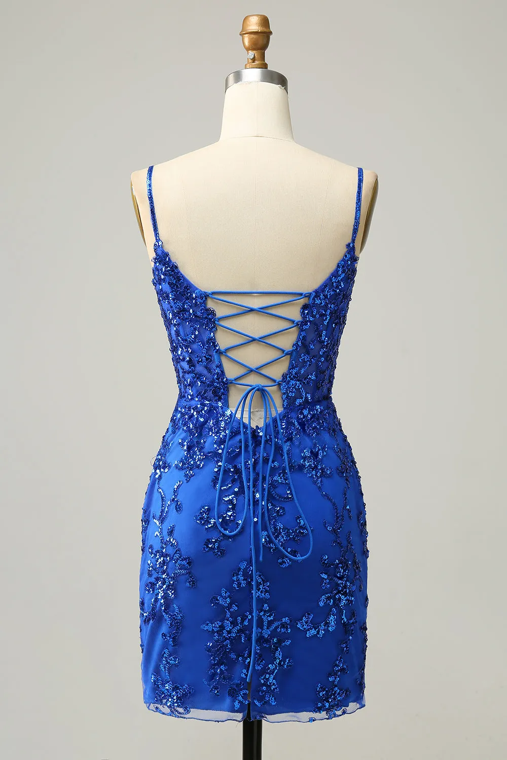 Luolandi Spaghetti Straps Sheath Sequin With Lace Homecoming Cocktail Dresses Sexy