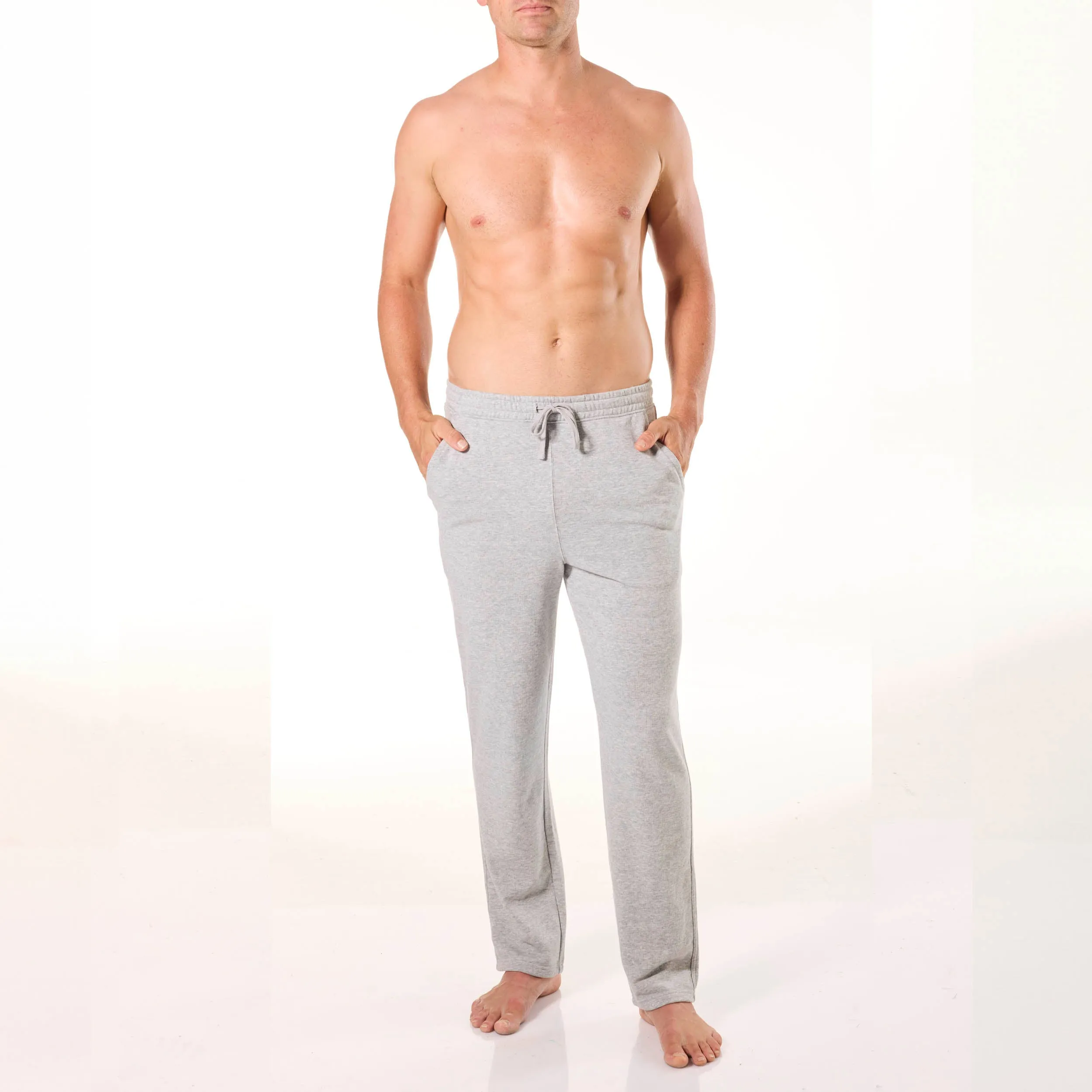 Mens Relaxed Cotton French Terry Sleep Pants - Grey Marle