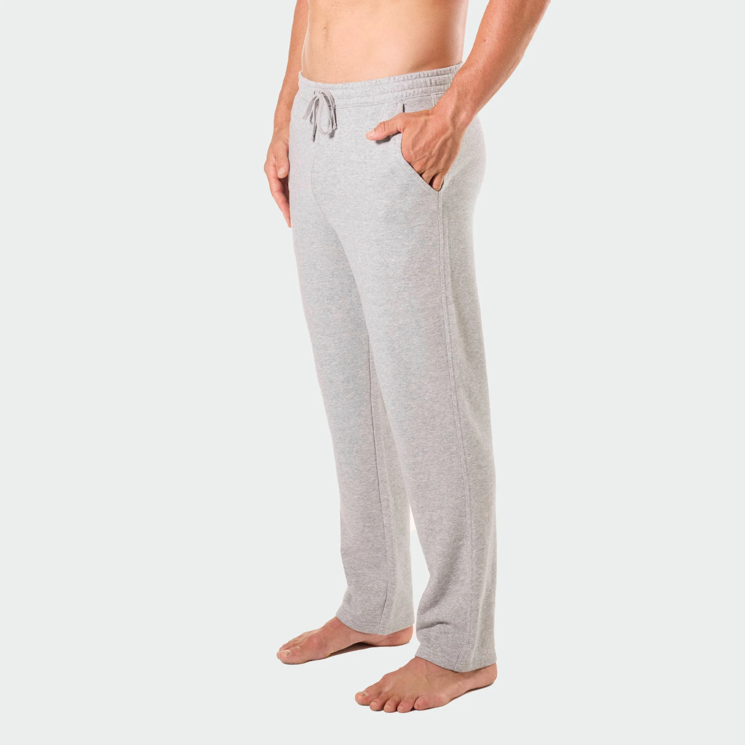 Mens Relaxed Cotton French Terry Sleep Pants - Grey Marle
