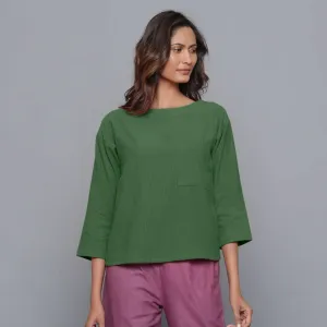 Moss Green Warm Cotton Corduroy Drop Shoulder Top