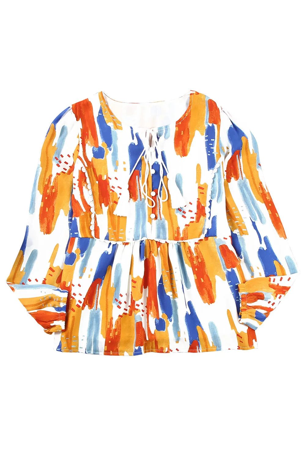 Multicolor Crochet Detail Paint Print Blouse