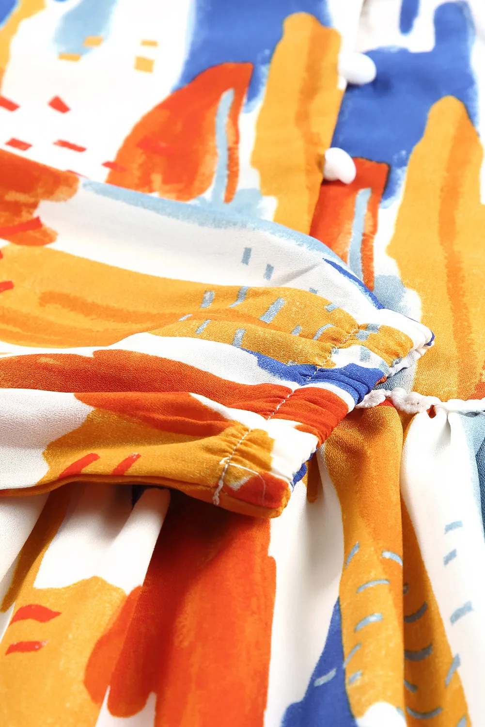 Multicolor Crochet Detail Paint Print Blouse