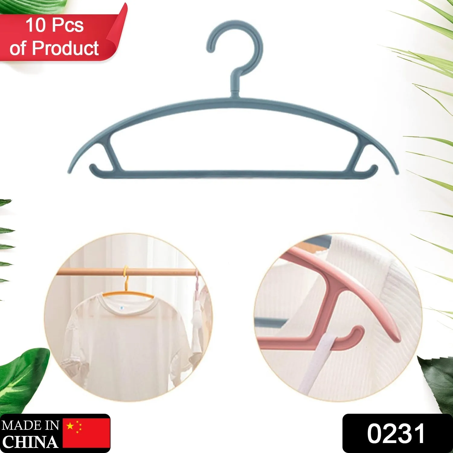 Plastic Clothes Hangers, Slim & Durable Space-Saving Hangers (10 Pack)