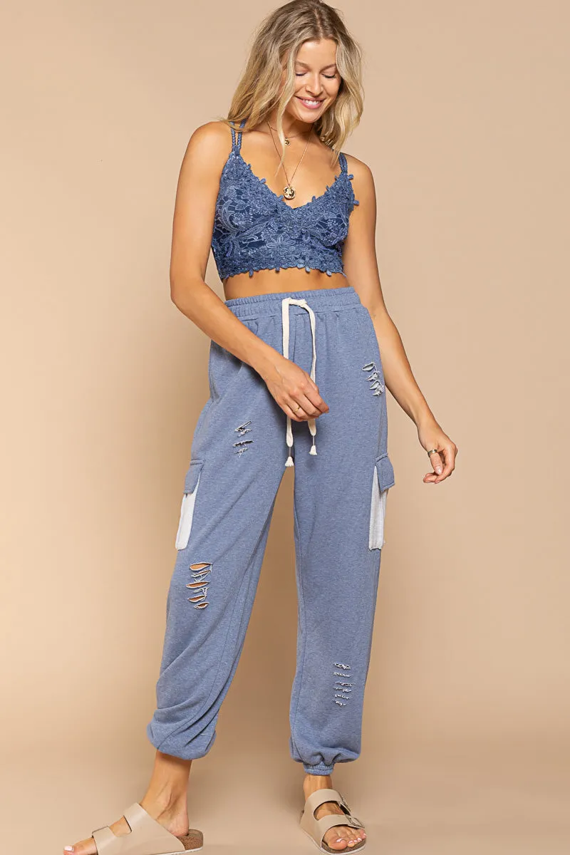 POL Indigo Lace Crop Bralette With Crisscross Back