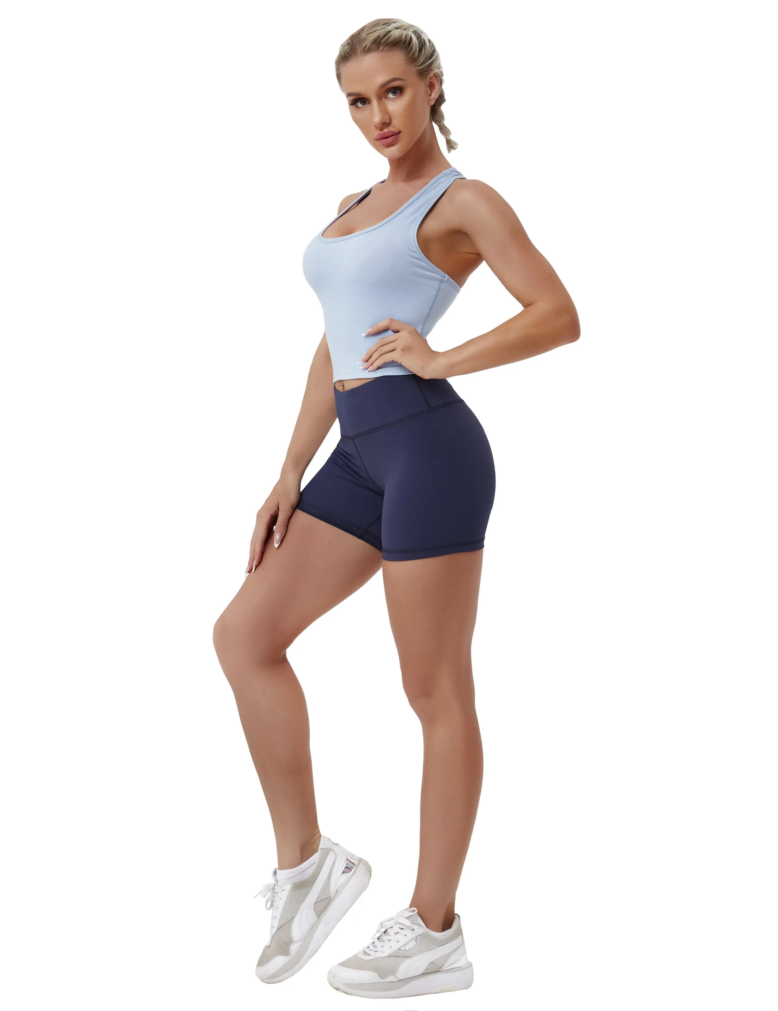 Racerback Athletic Crop Tank Tops heatherblue_Plus Size