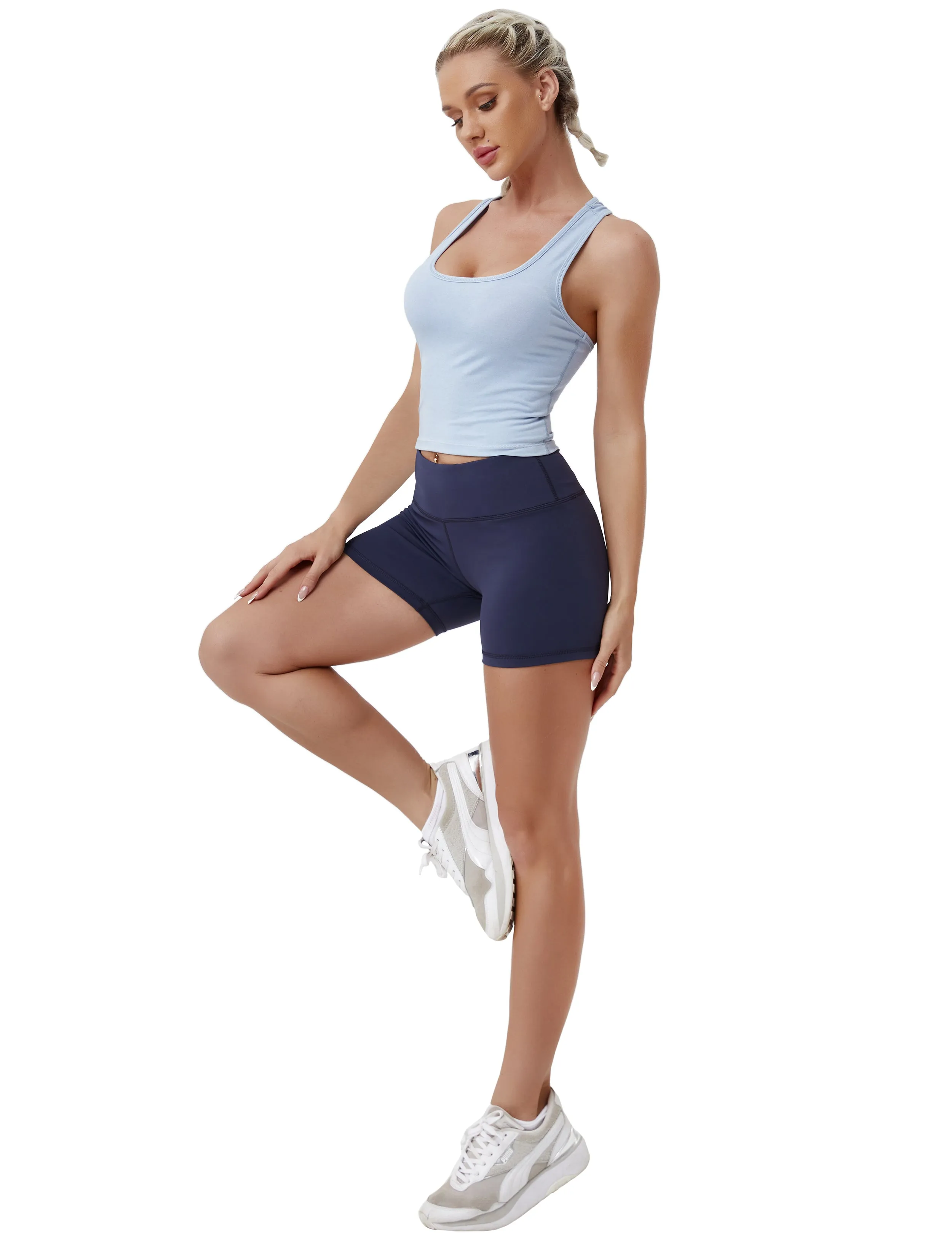 Racerback Athletic Crop Tank Tops heatherblue_Plus Size