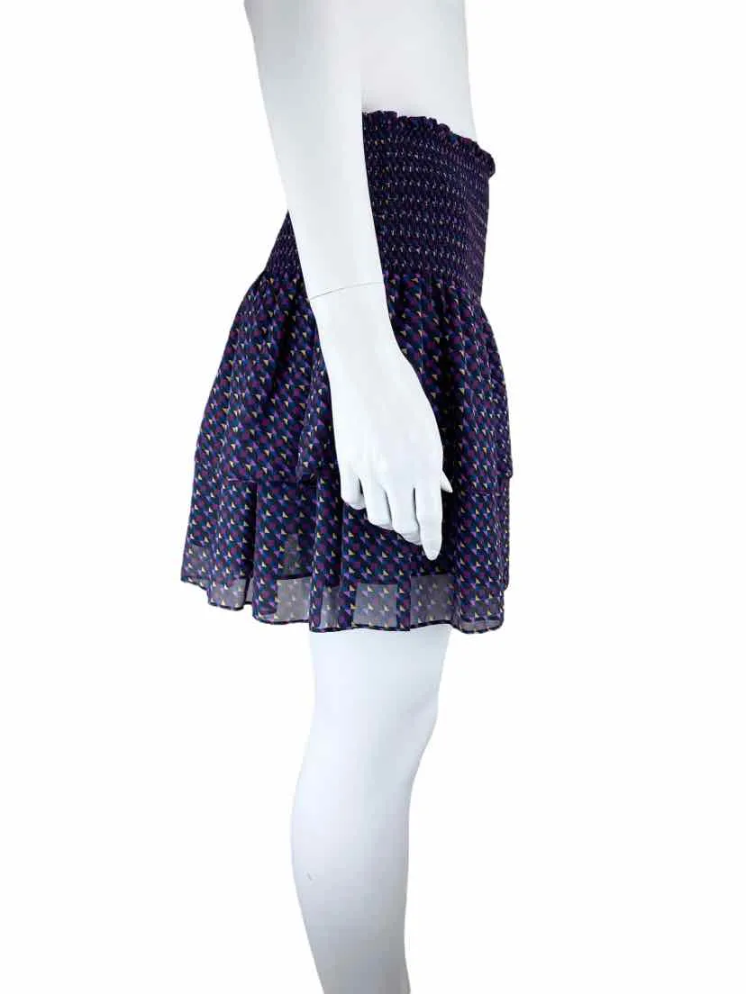 Ramy Brook, Women's Smocked Tiered Silk Skirt, Black/Multi, Size M