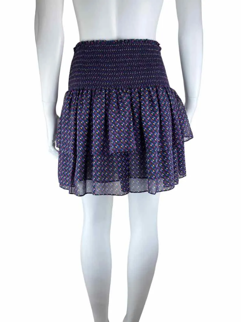 Ramy Brook, Women's Smocked Tiered Silk Skirt, Black/Multi, Size M