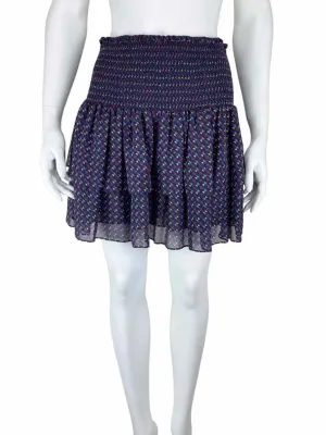 Ramy Brook, Women's Smocked Tiered Silk Skirt, Black/Multi, Size M