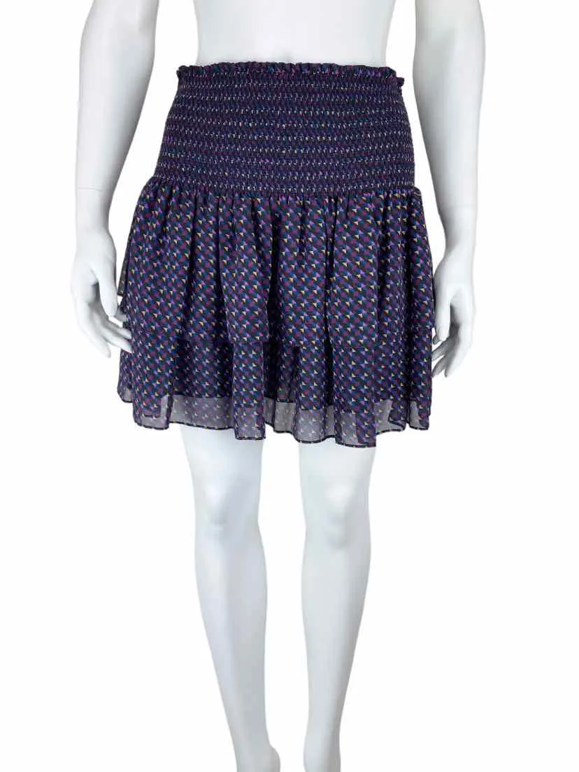 Ramy Brook, Women's Smocked Tiered Silk Skirt, Black/Multi, Size M