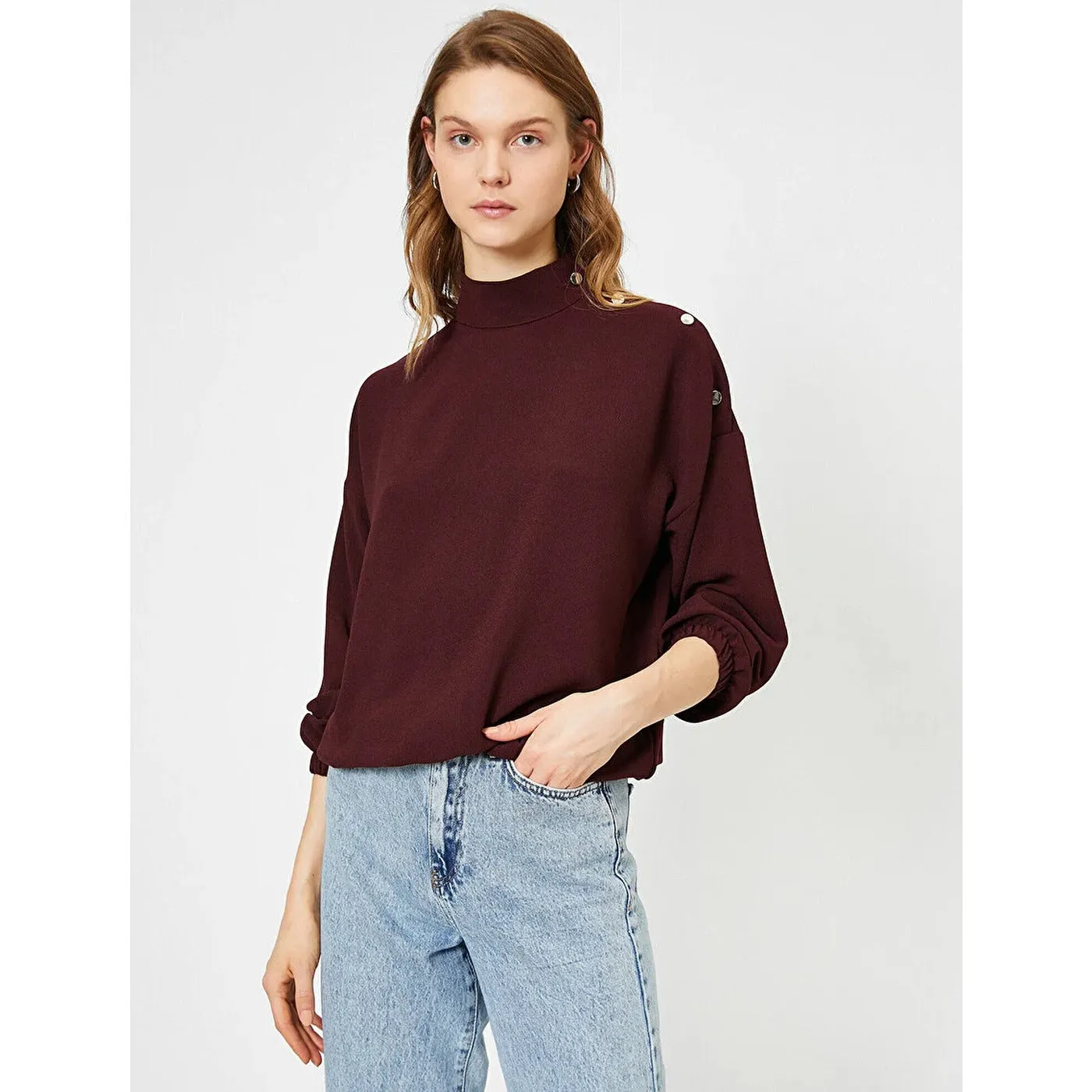 Red Button Detailed Blouse