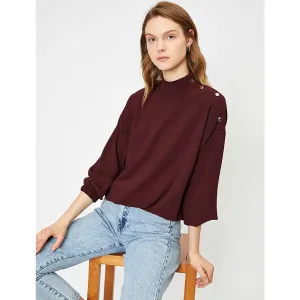 Red Button Detailed Blouse