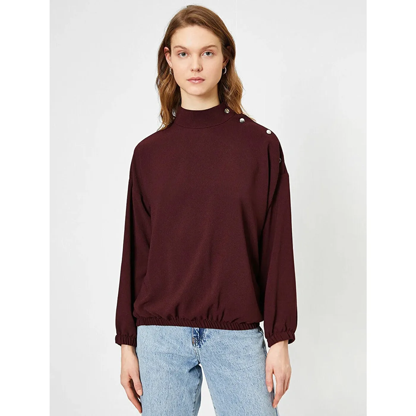 Red Button Detailed Blouse
