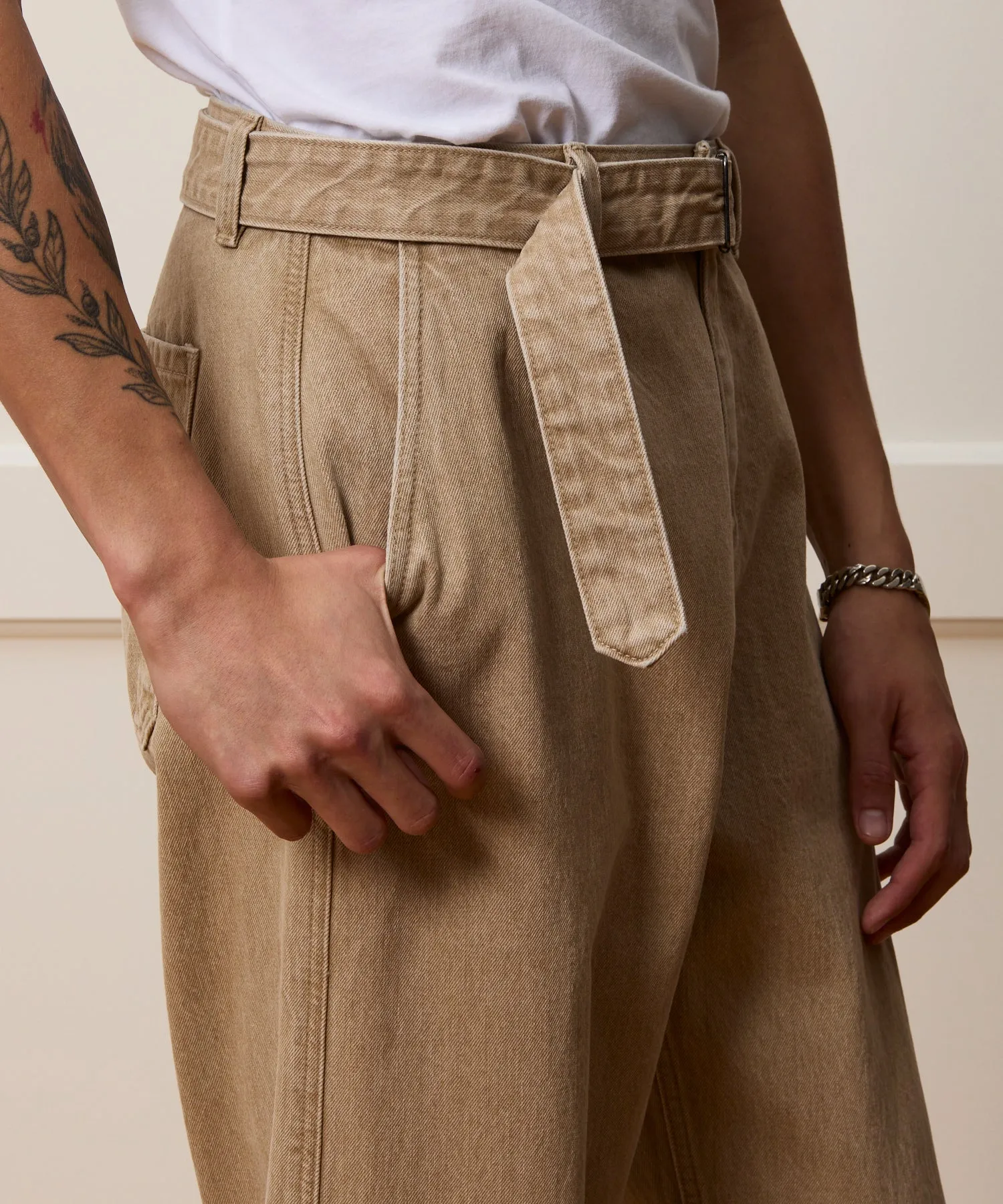 Relaxed Self Belted Denim Pant