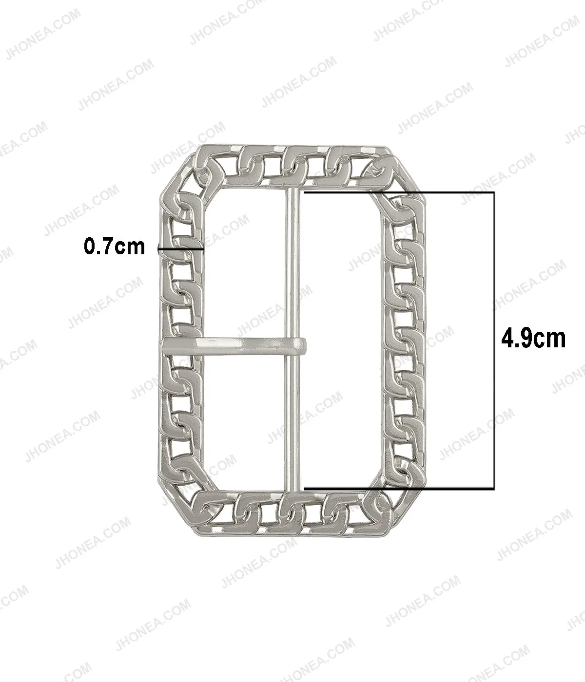 Rounded Rectangle Shiny Frame Chain Design Prong Belt Buckle