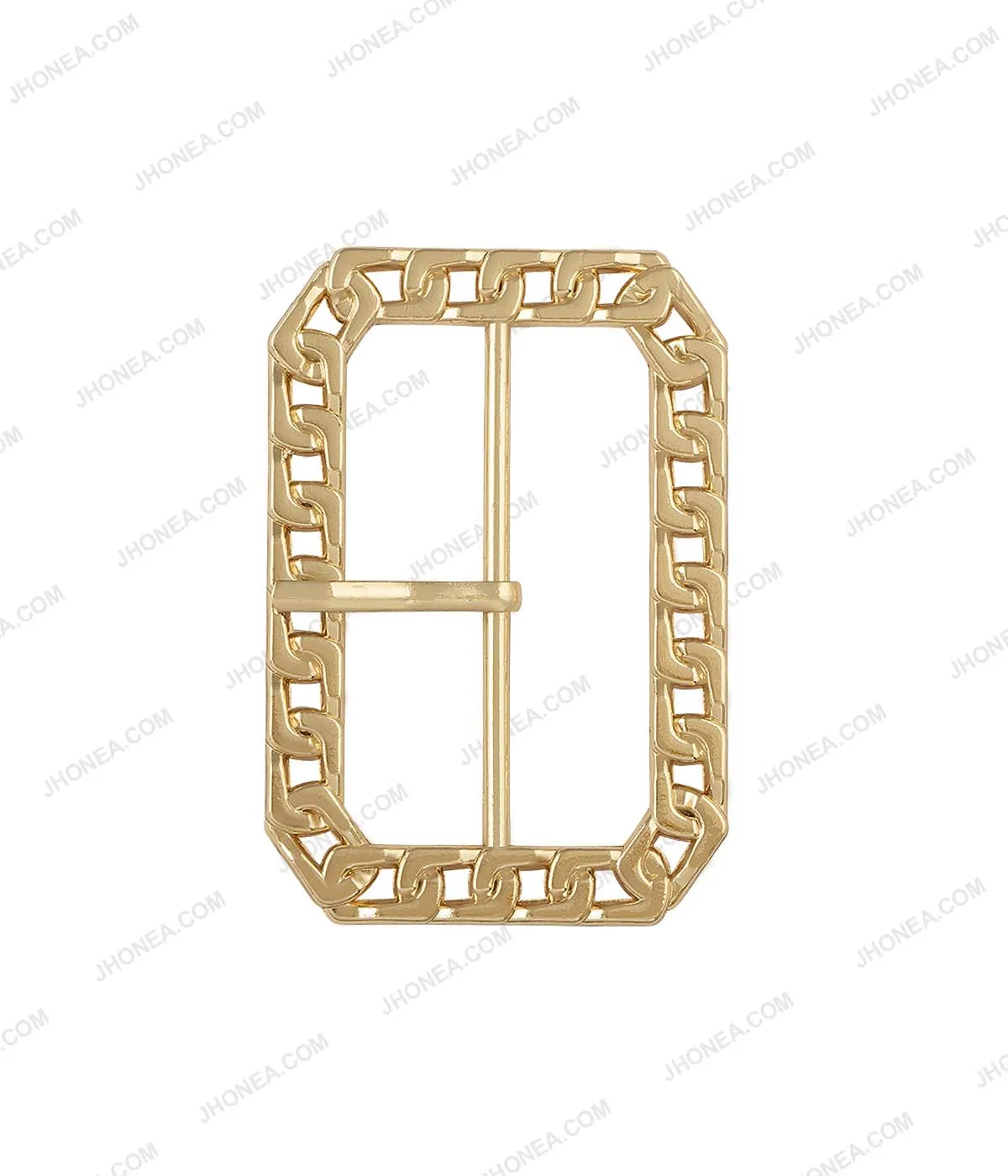 Rounded Rectangle Shiny Frame Chain Design Prong Belt Buckle