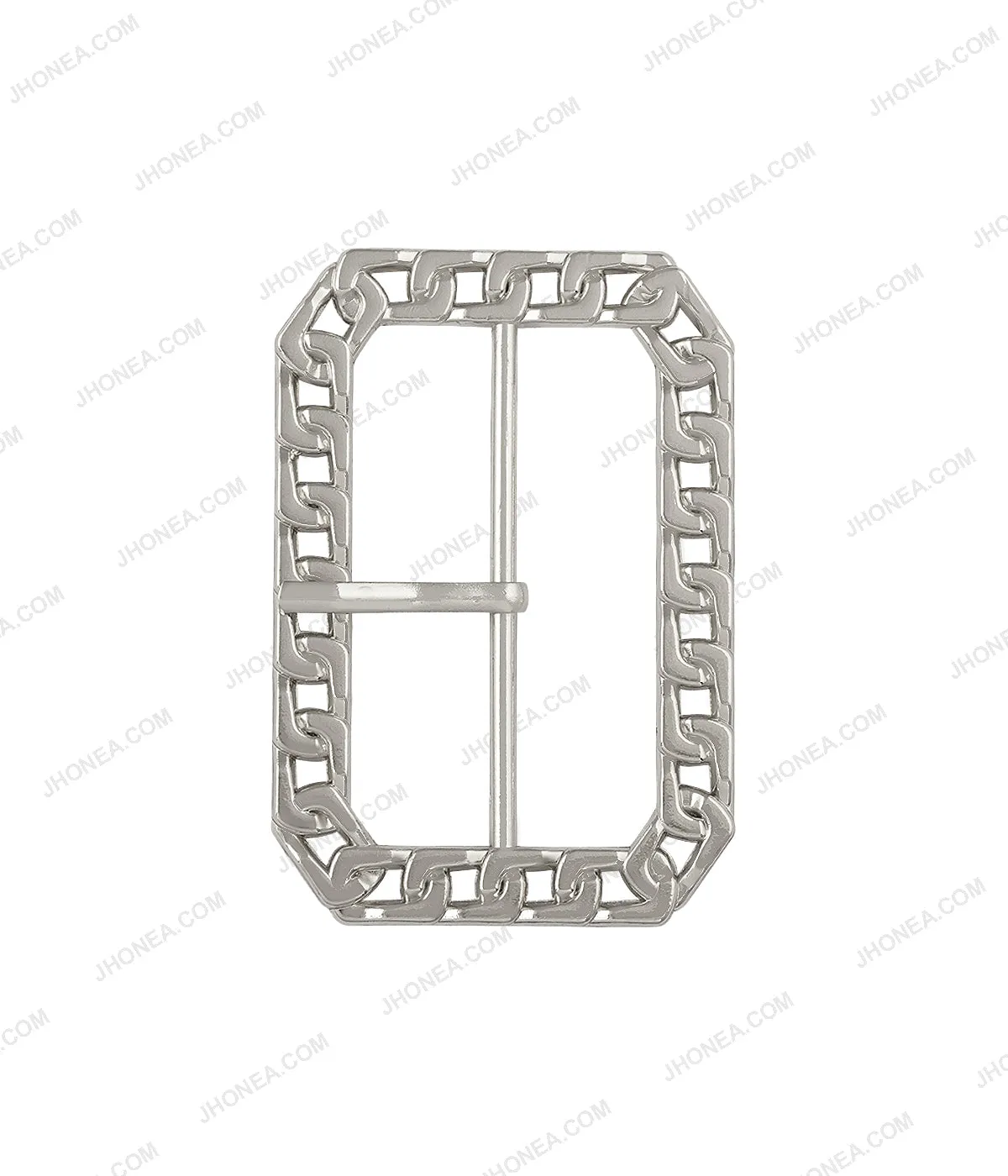 Rounded Rectangle Shiny Frame Chain Design Prong Belt Buckle