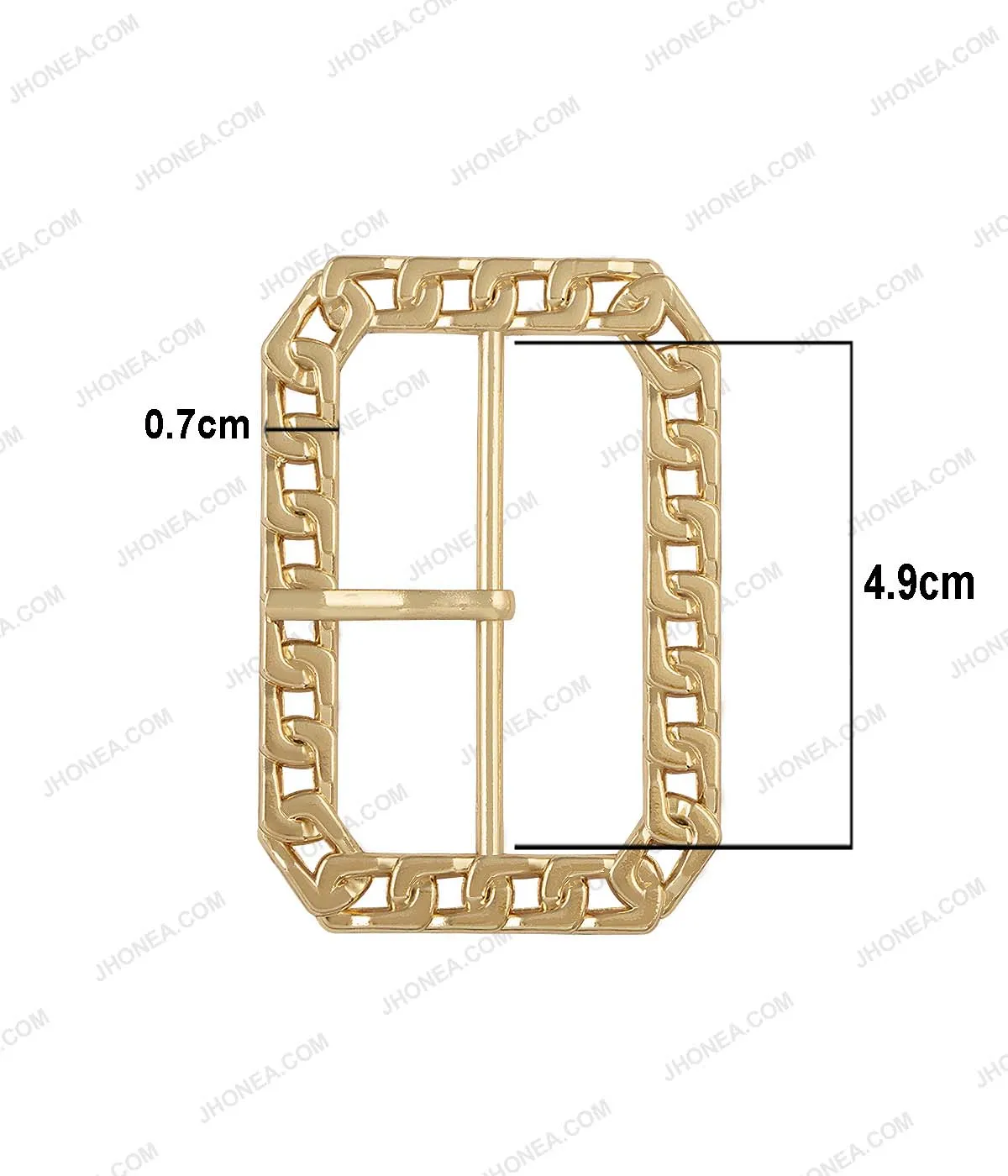 Rounded Rectangle Shiny Frame Chain Design Prong Belt Buckle