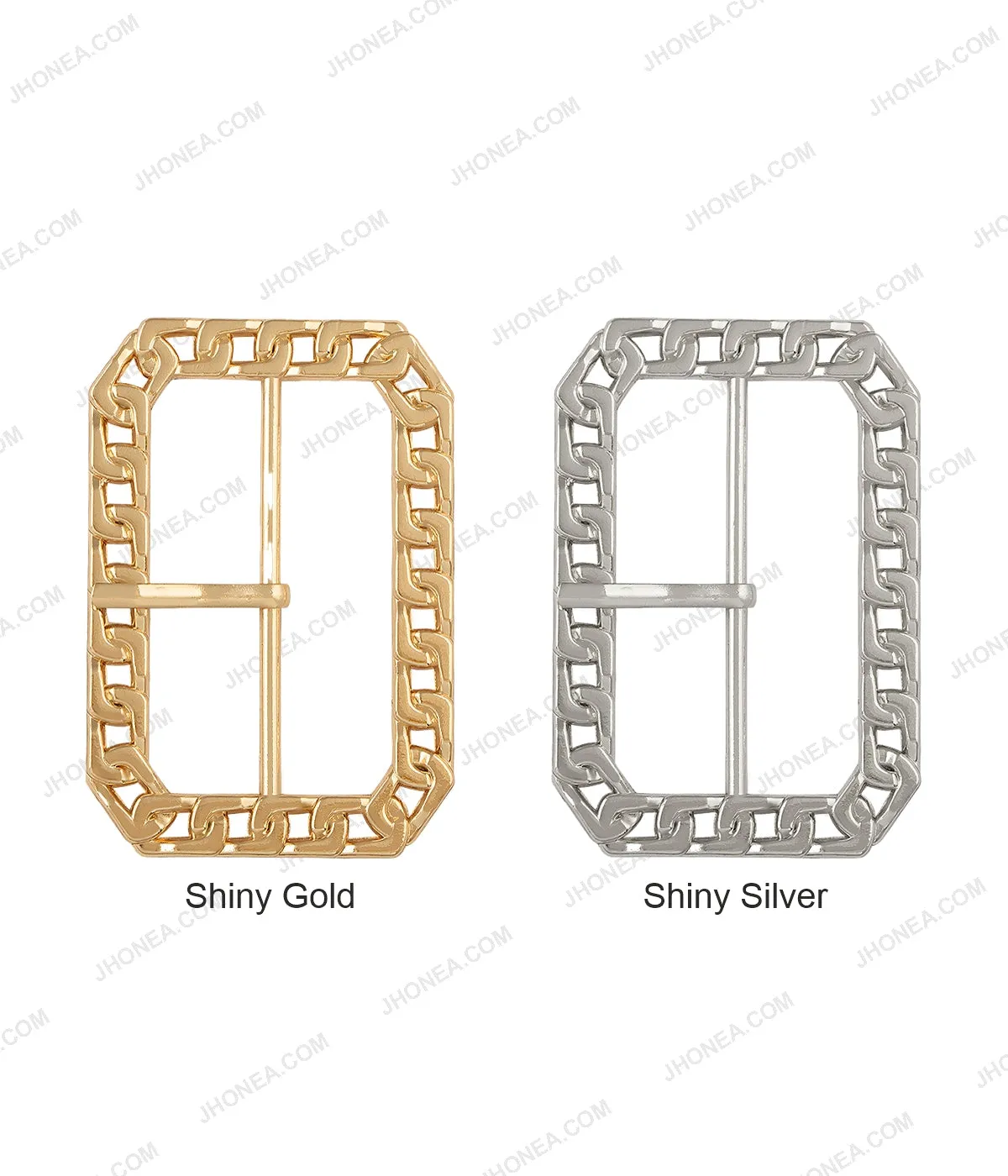 Rounded Rectangle Shiny Frame Chain Design Prong Belt Buckle