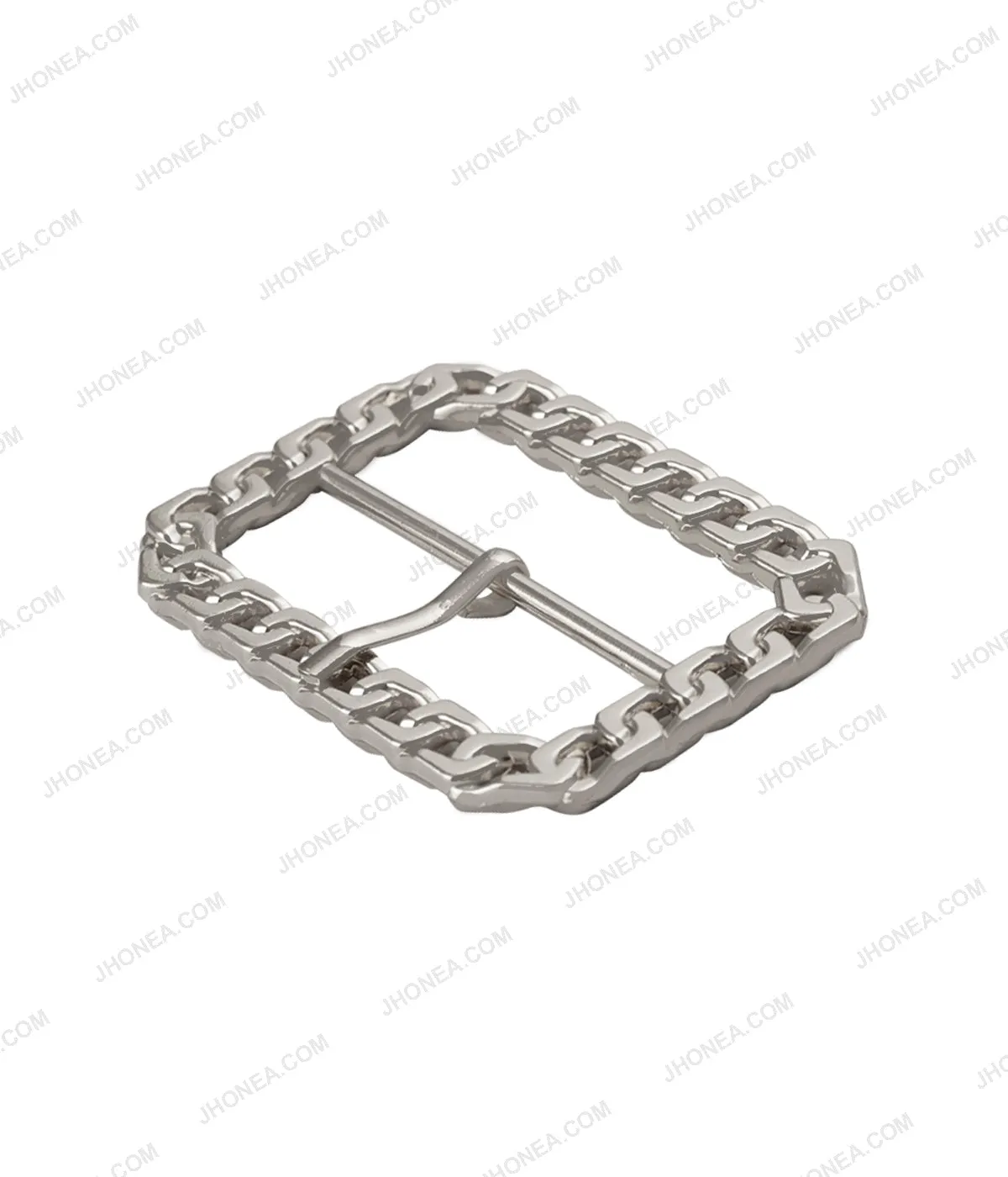 Rounded Rectangle Shiny Frame Chain Design Prong Belt Buckle