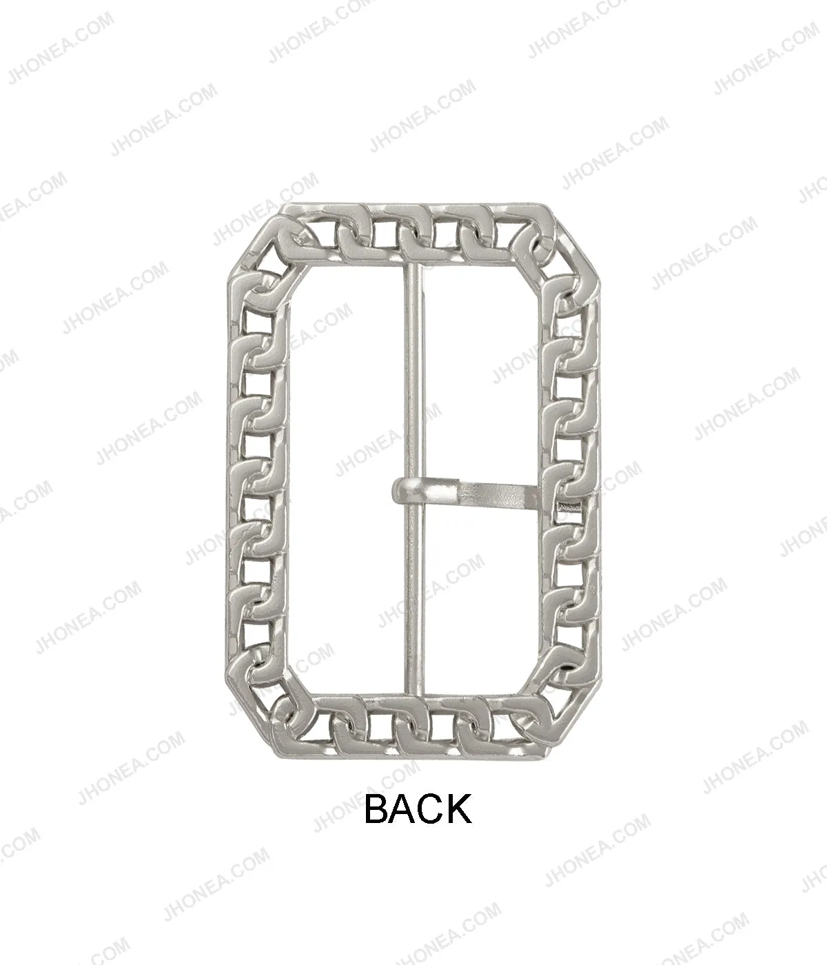 Rounded Rectangle Shiny Frame Chain Design Prong Belt Buckle