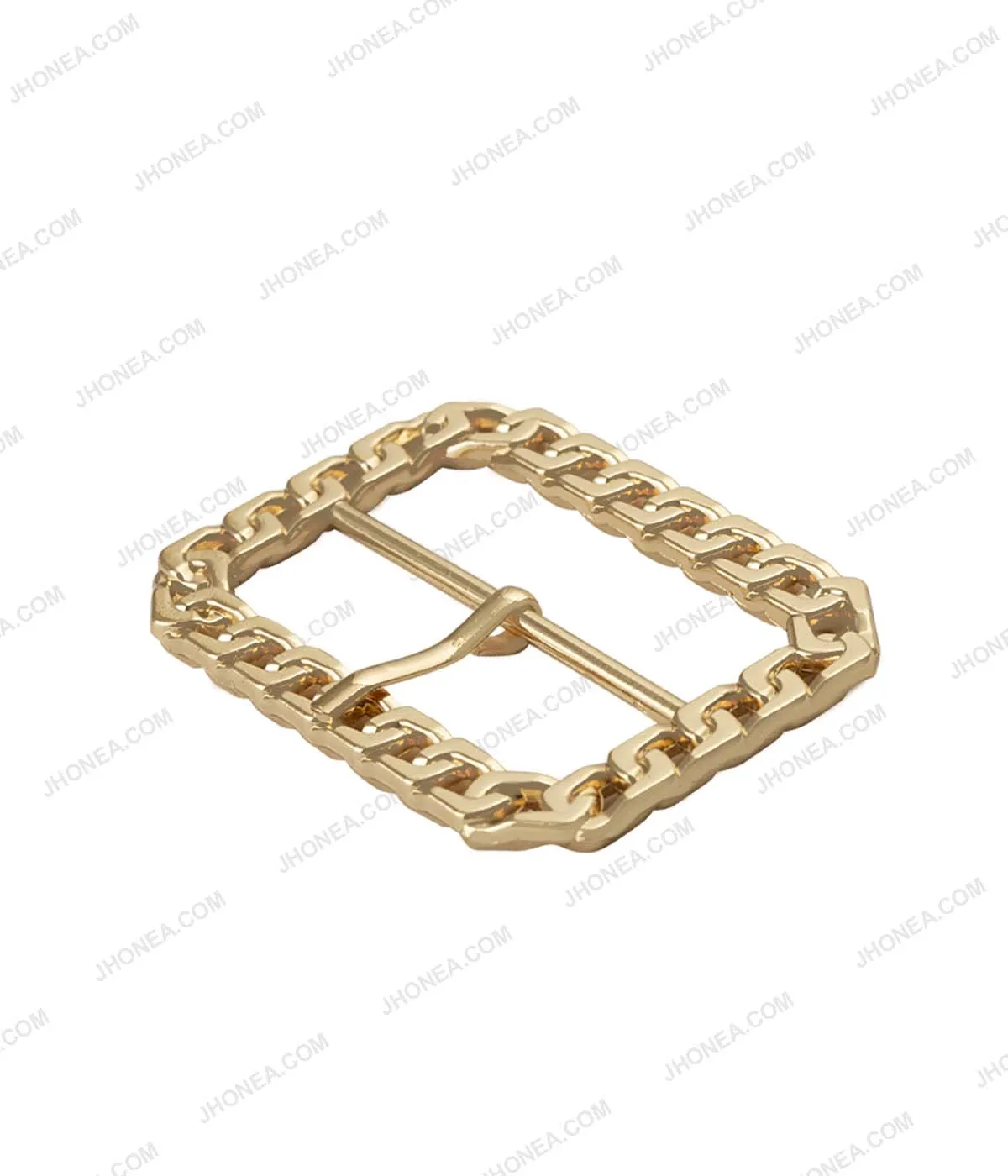 Rounded Rectangle Shiny Frame Chain Design Prong Belt Buckle