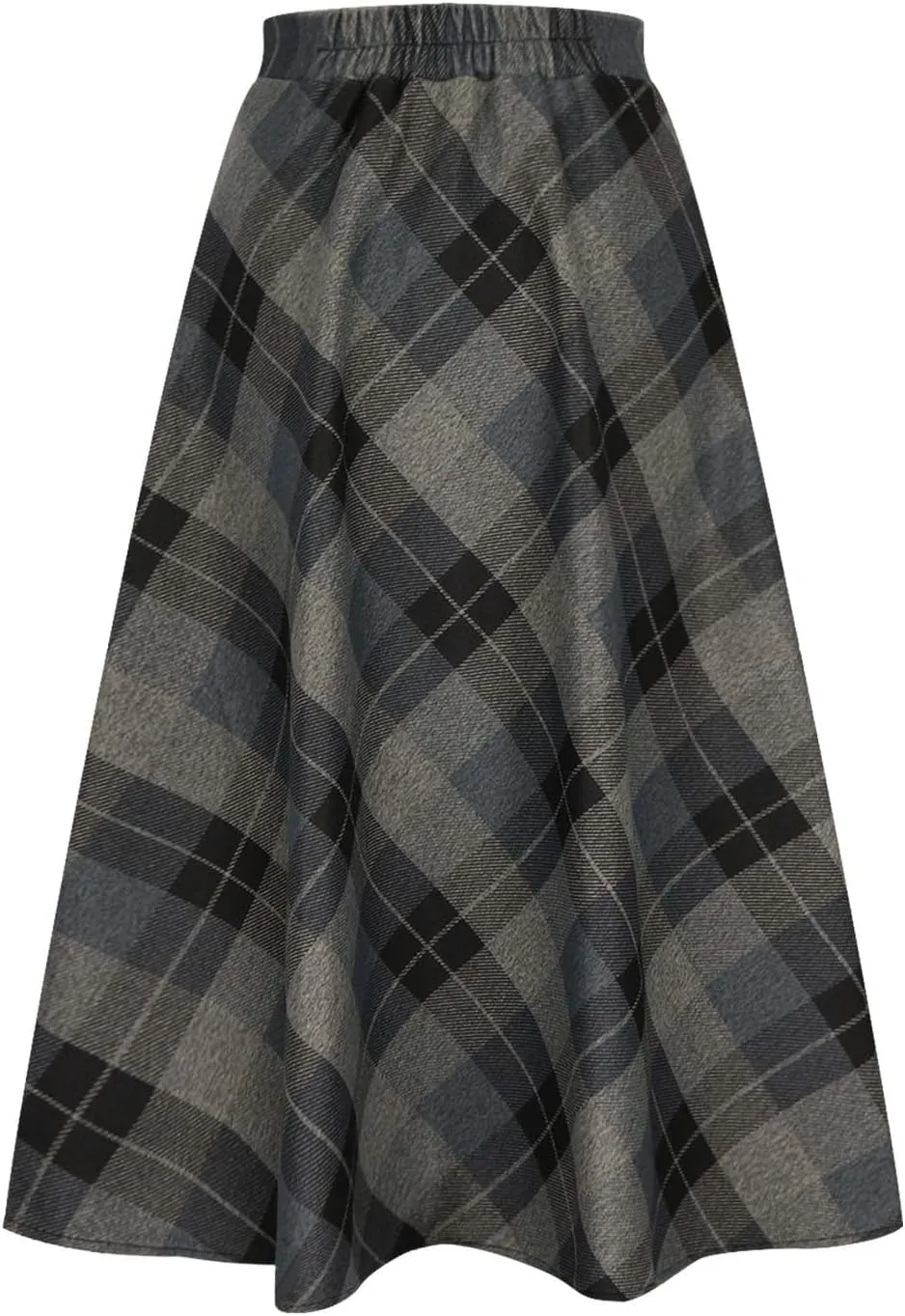 Skirts for Women A-Line Pleated Wool Skirt Plaid Flowy Swing High Waist Skirts Long Skirts Woven with Pockets