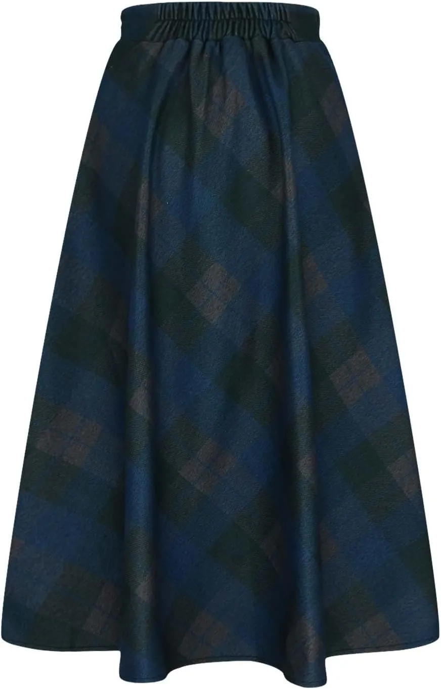 Skirts for Women A-Line Pleated Wool Skirt Plaid Flowy Swing High Waist Skirts Long Skirts Woven with Pockets