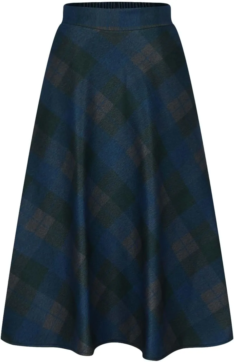 Skirts for Women A-Line Pleated Wool Skirt Plaid Flowy Swing High Waist Skirts Long Skirts Woven with Pockets