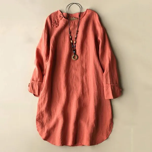 Solid  Irregular Frog Button Vintage Blouses