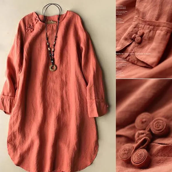 Solid  Irregular Frog Button Vintage Blouses
