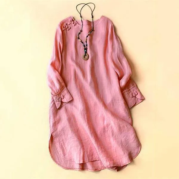 Solid  Irregular Frog Button Vintage Blouses
