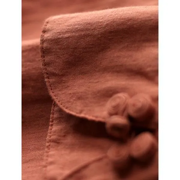 Solid  Irregular Frog Button Vintage Blouses
