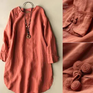 Solid  Irregular Frog Button Vintage Blouses